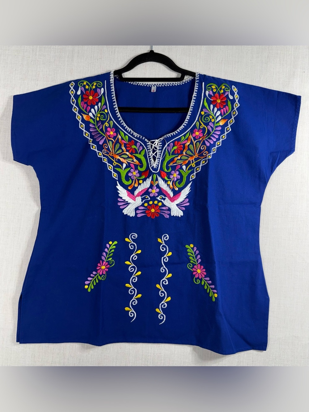 Hand-Embroidered Blue Women’s Peasant Tunic - (Mexican blouse)